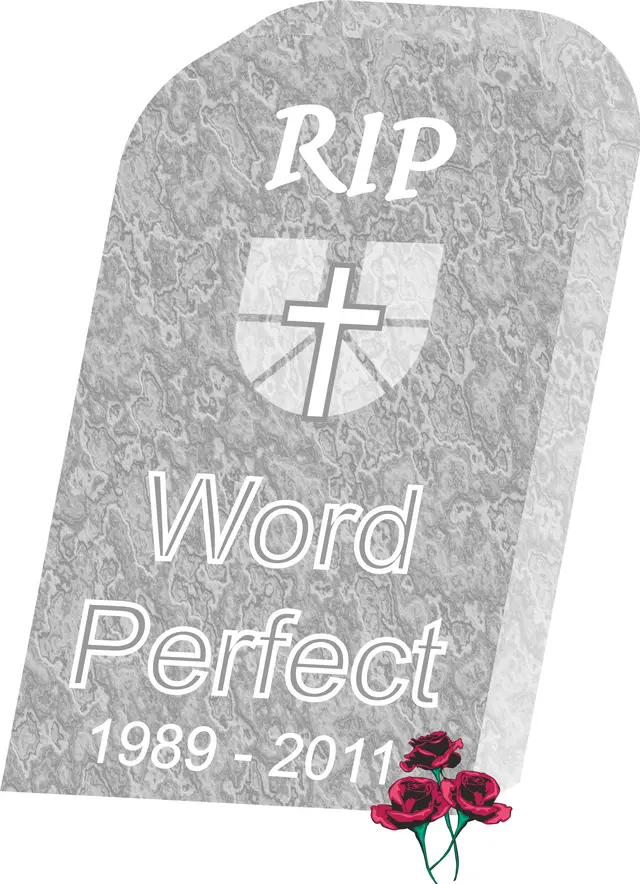Symbolischer Grabstein für Word Perfect