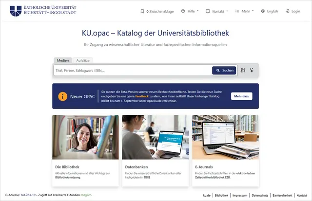 Screenshot des neuen OPACs (Beta-Phase)