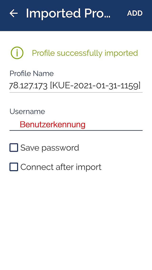 Screenshot: input of user name