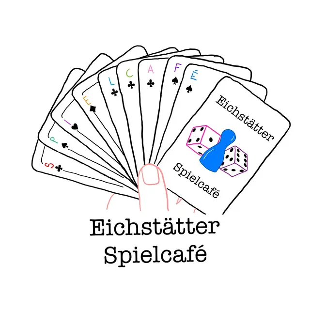 Logo mit Spielkarten in einer Han aufgefächert